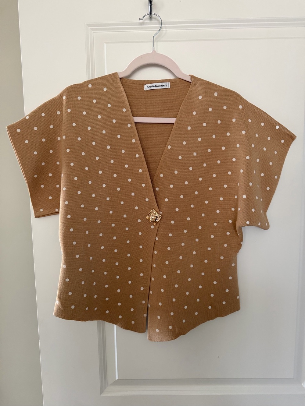 Galita Fashion Tan Polka Dot Short Sleeve Knit Top